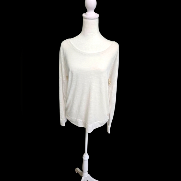 Balance Collection Tops - Balance Collection White Pullover With Cream Mesh Open Back Long Sleeve TOP XL